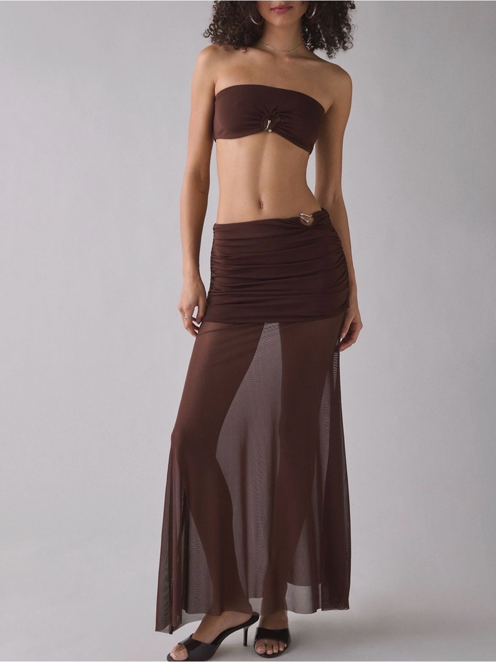 Urban Outfitters Brown Sheer Illusion Skirt 2-Piece Set